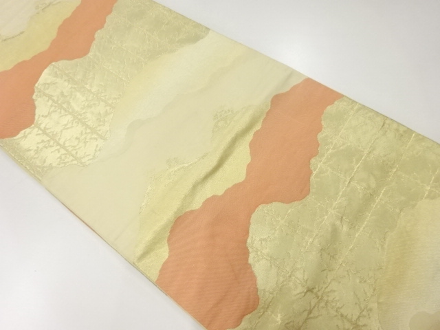 JAPANESE KIMONO / ANTIQUE FUKURO OBI / SILK / WOVEN ABSTRACT GRID & TREES
